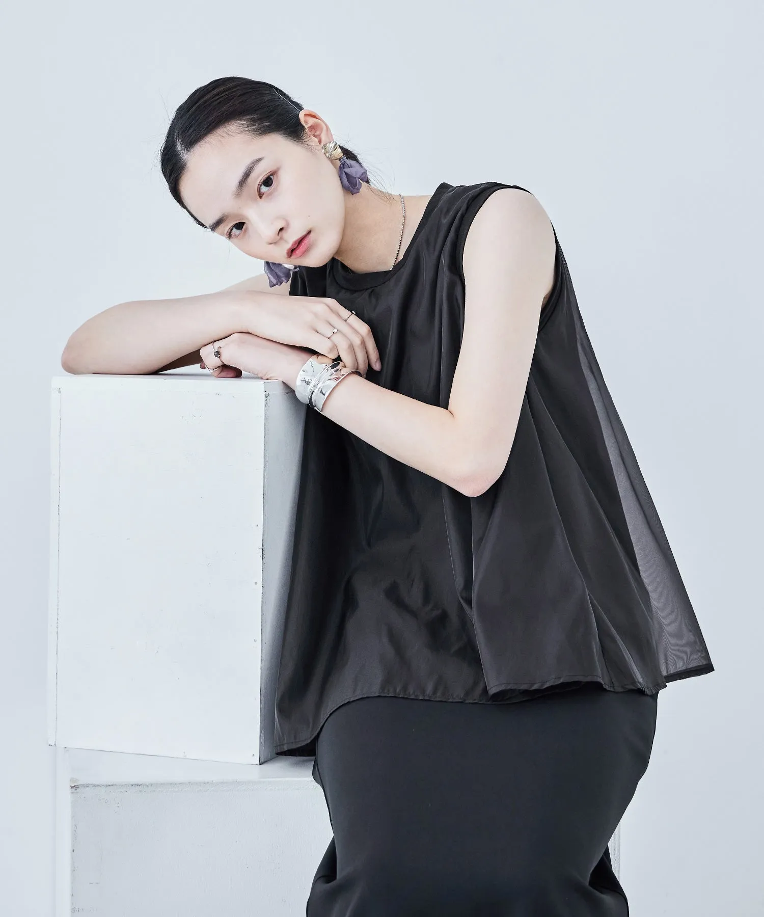 Organdie Flare No Sleeve Tops