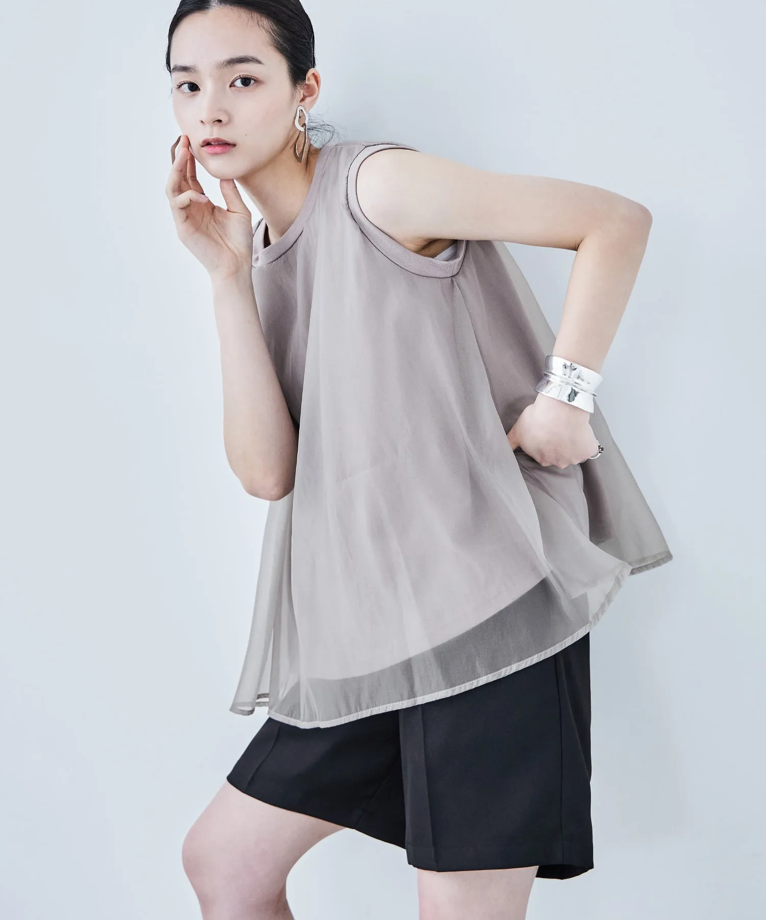 Organdie Flare No Sleeve Tops