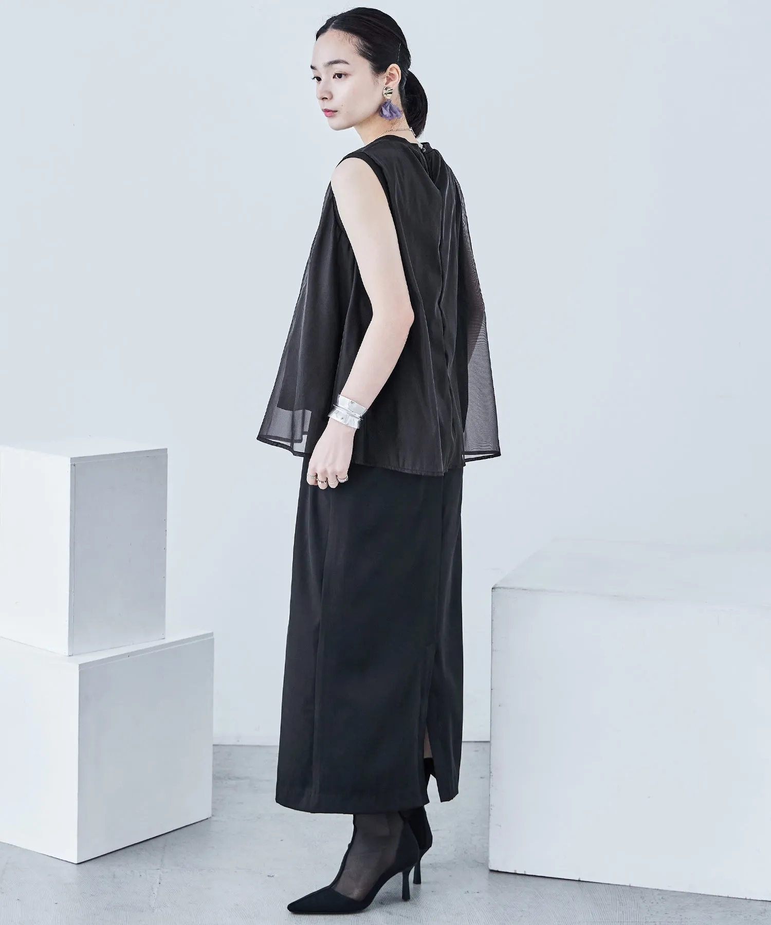 Organdie Flare No Sleeve Tops