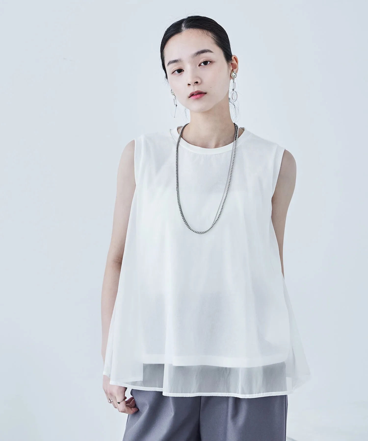 Organdie Flare No Sleeve Tops