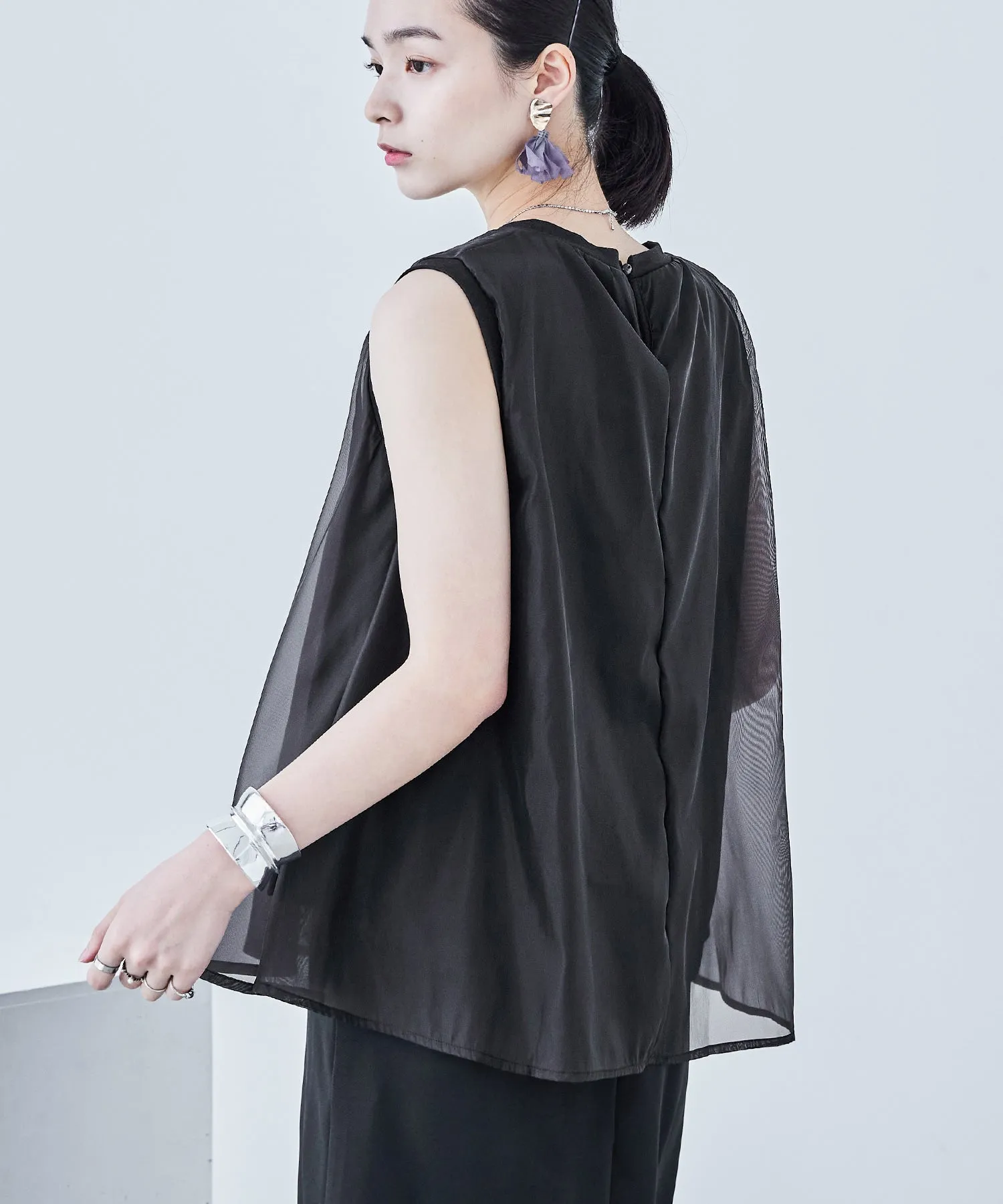 Organdie Flare No Sleeve Tops