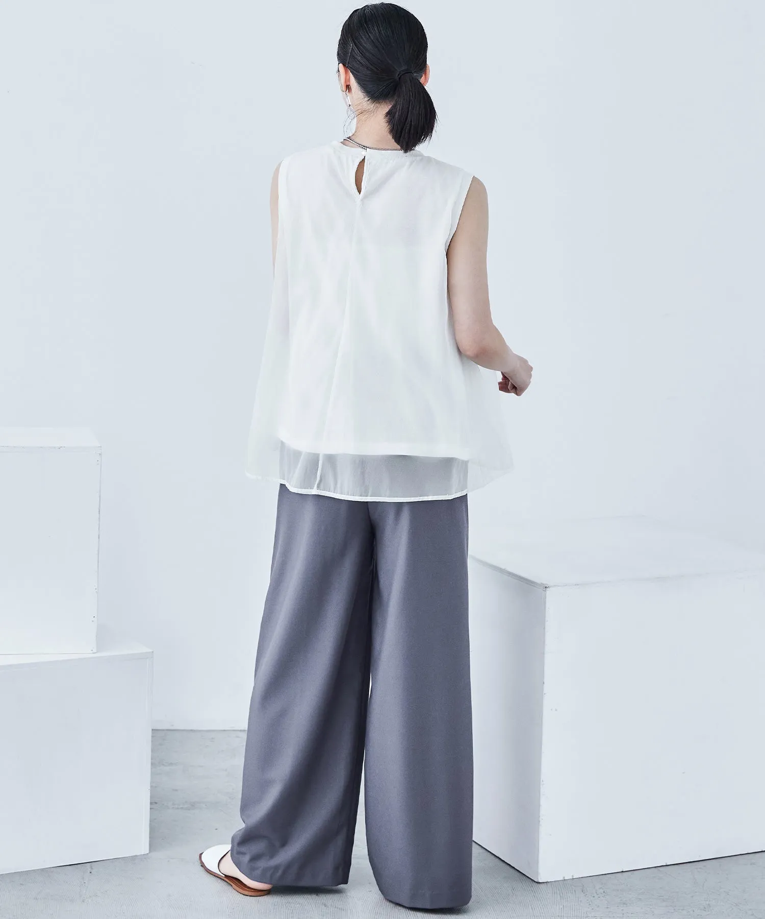 Organdie Flare No Sleeve Tops