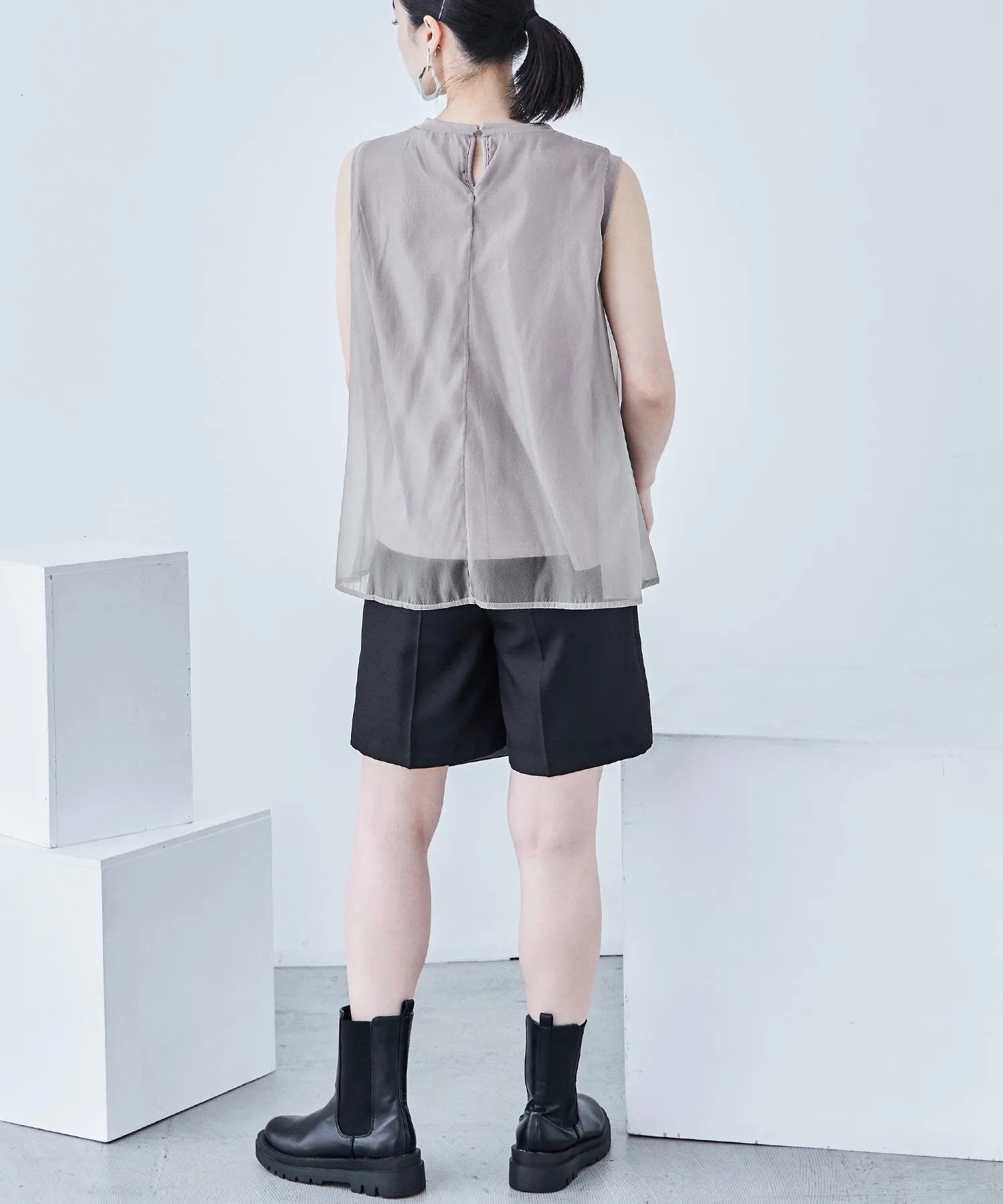 Organdie Flare No Sleeve Tops