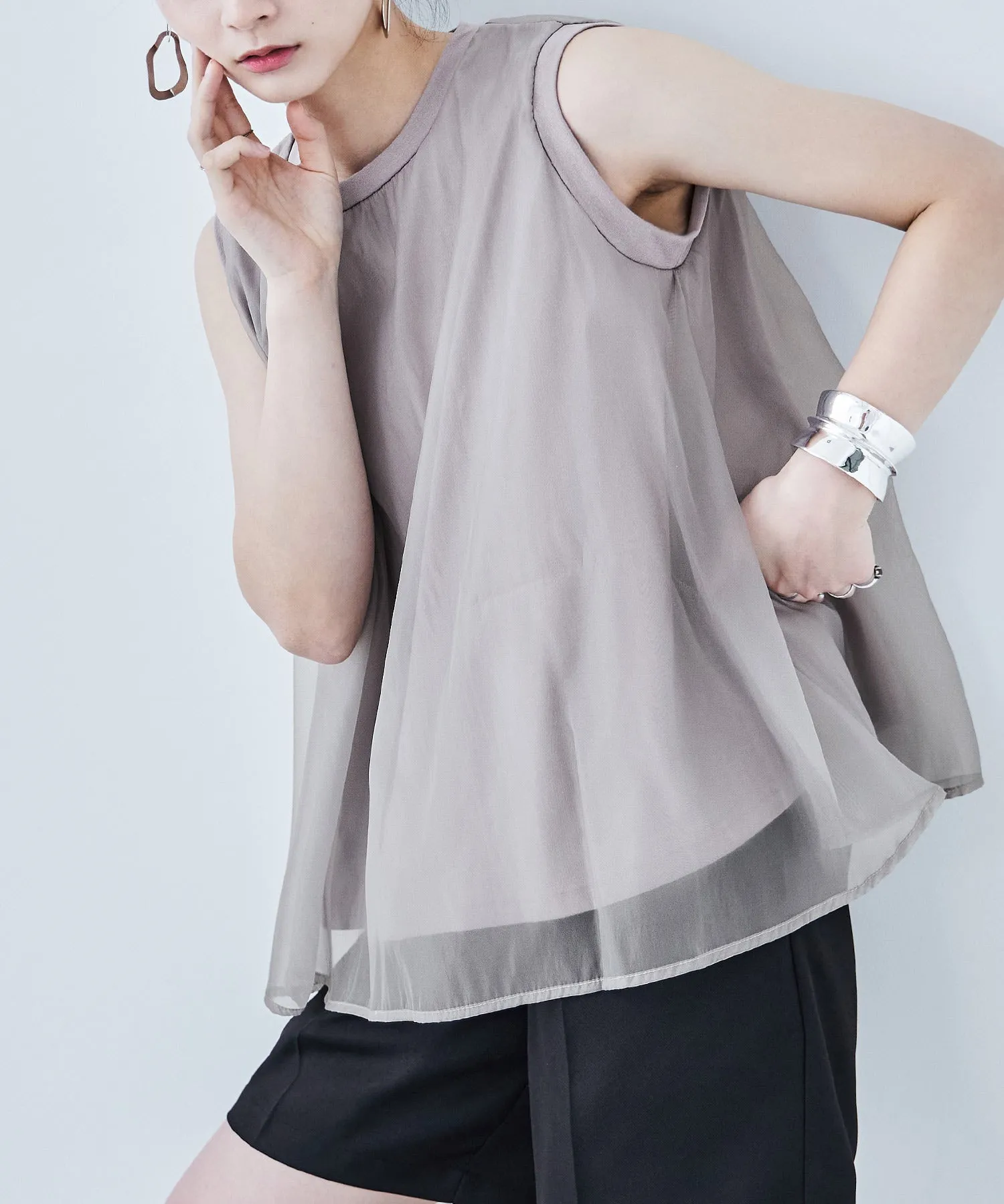 Organdie Flare No Sleeve Tops