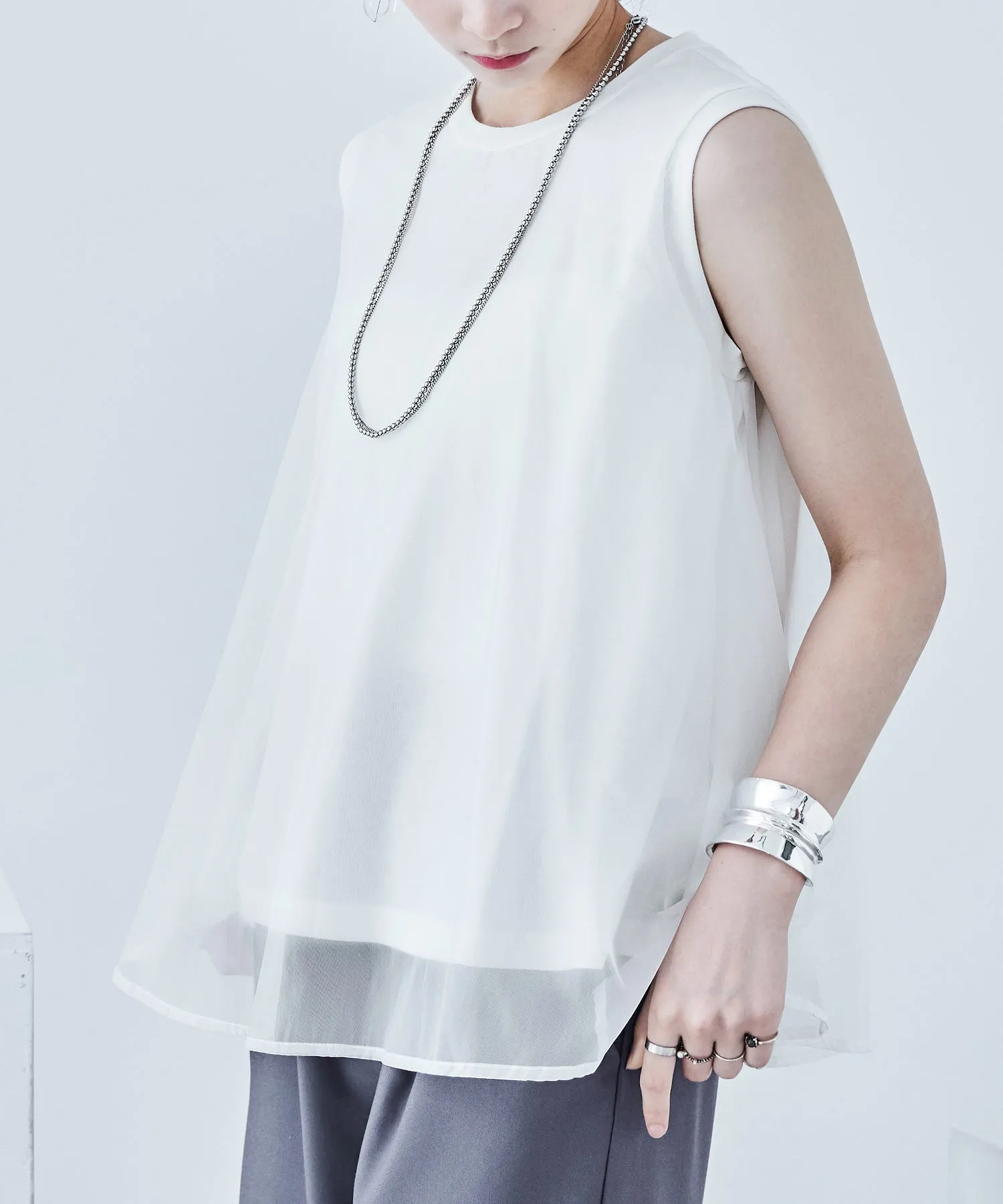 Organdie Flare No Sleeve Tops