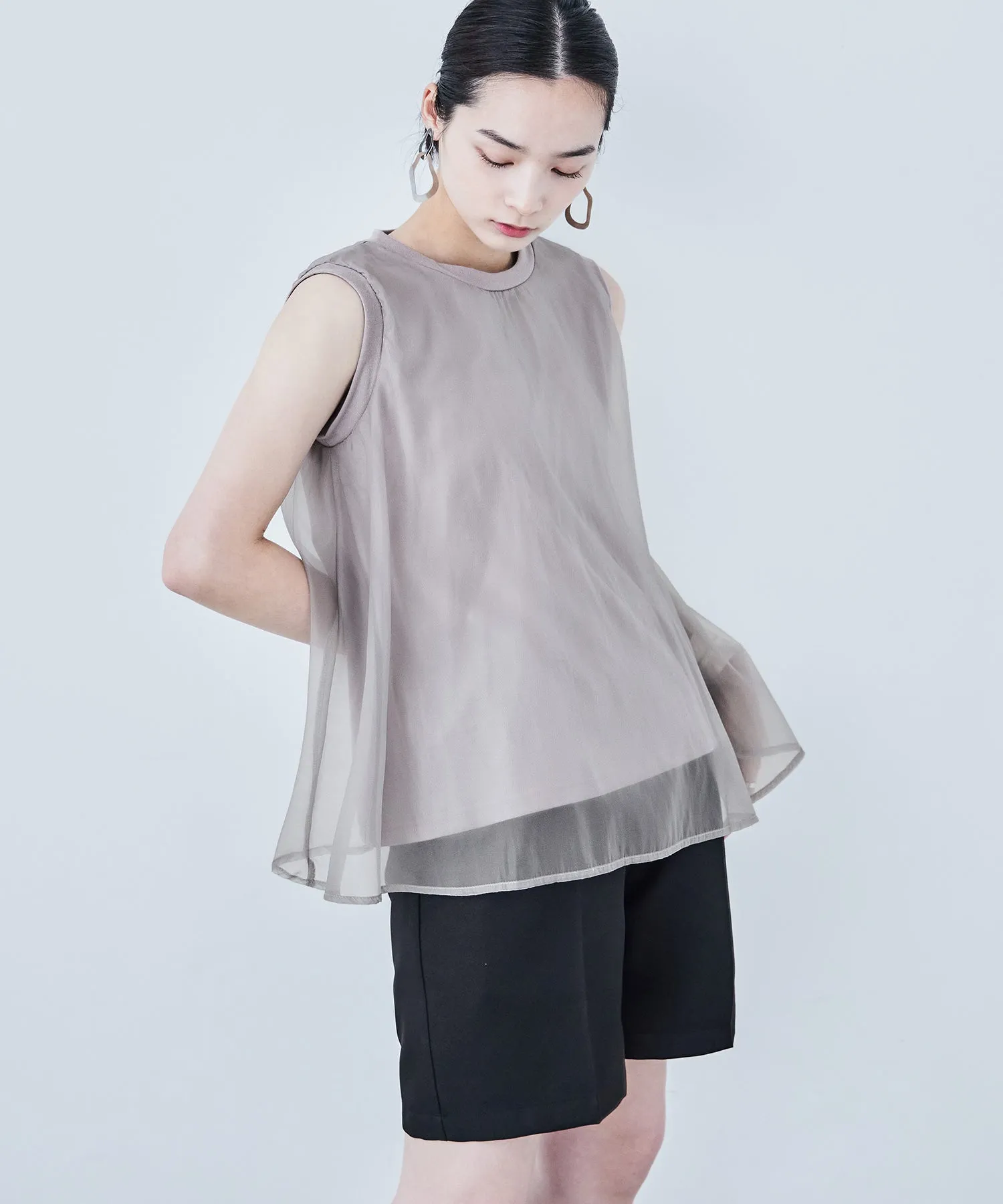 Organdie Flare No Sleeve Tops