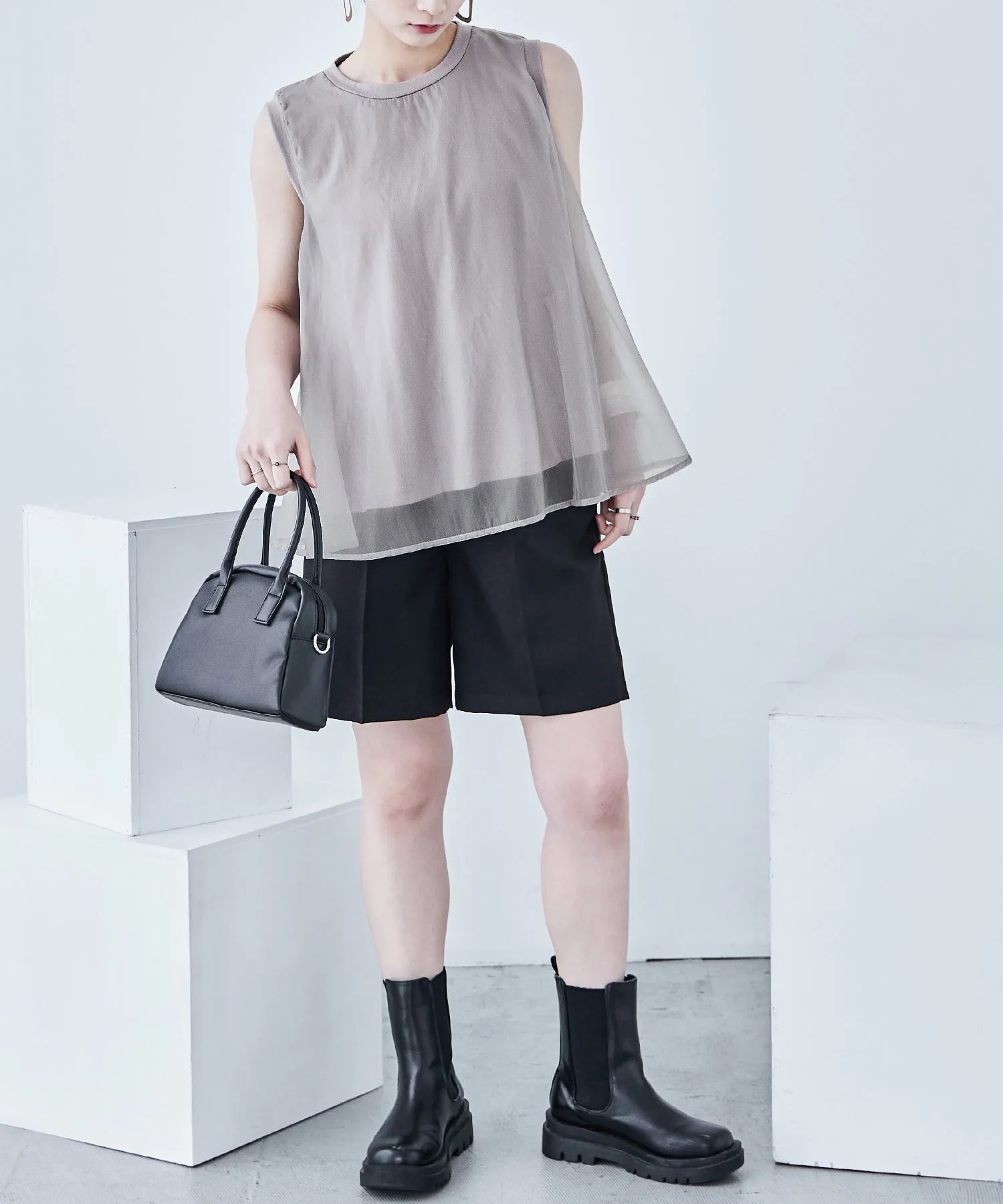 Organdie Flare No Sleeve Tops