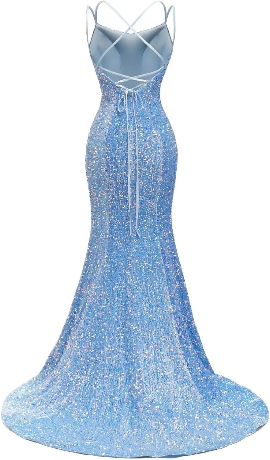 Sequin Prom Dresses for Women 2025 Mermaid Sparkly Spaghetti Backless Formal Evening Party Gowns with Slit