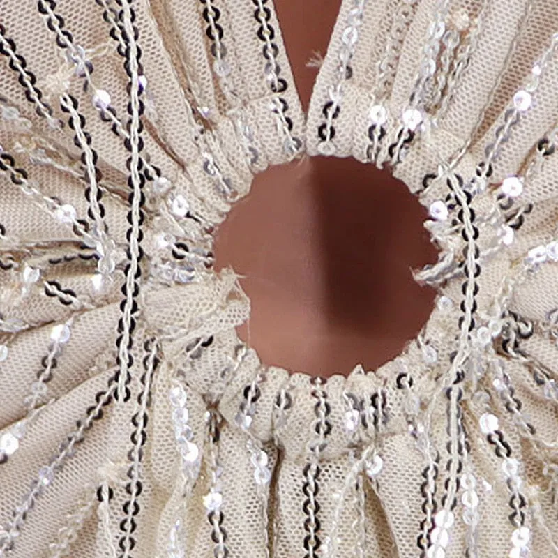 Sparkle Deep V Neck Draped Fringed Sequins Mini Dresses
