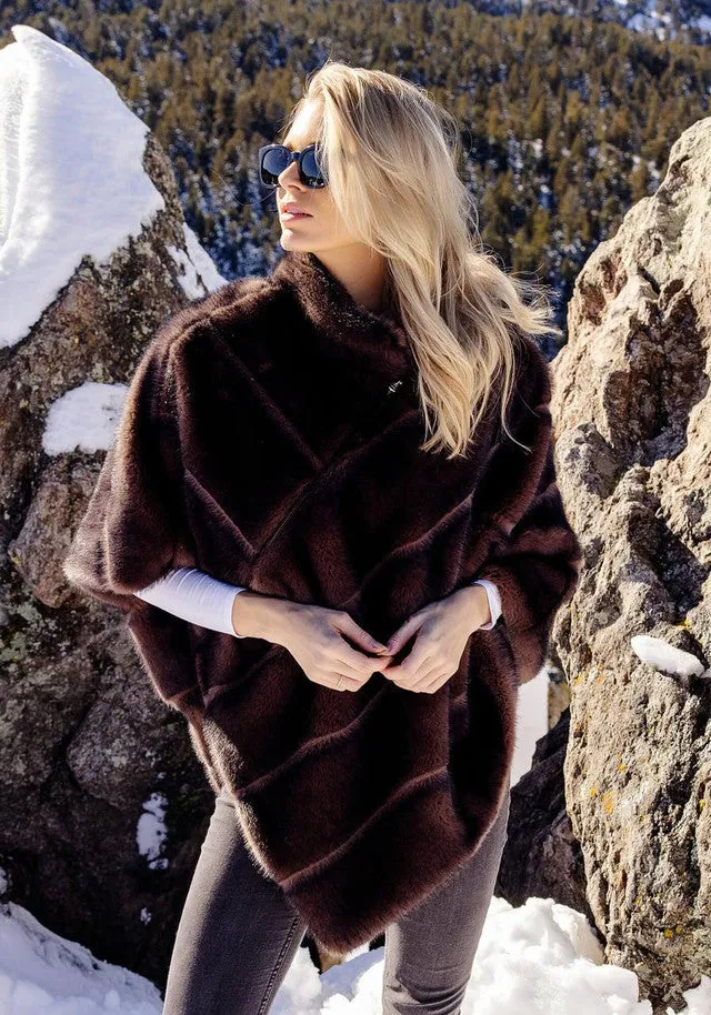Whiskey Faux Fur Carly Zip Poncho