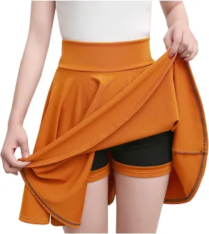 Women Skirt with Shorts High Waist Side Zipper Pleated Wrap Solid Color Casual Summer A Line Mini Skirts