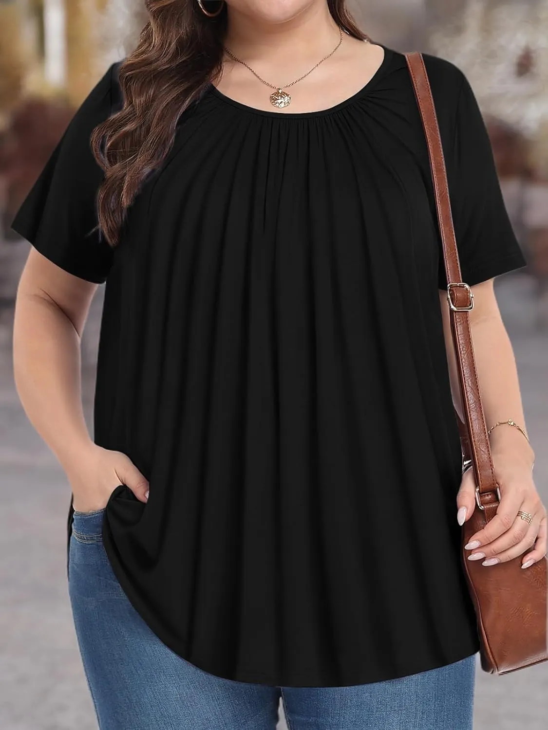 Womens Plus Size Tops Summer Shirts Tunic Short Sleeve Crew Neck Loose Fit Blouse 1X-5X