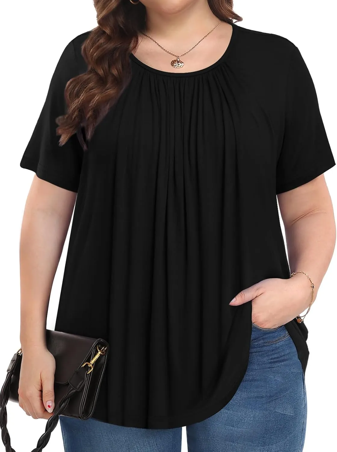 Womens Plus Size Tops Summer Shirts Tunic Short Sleeve Crew Neck Loose Fit Blouse 1X-5X