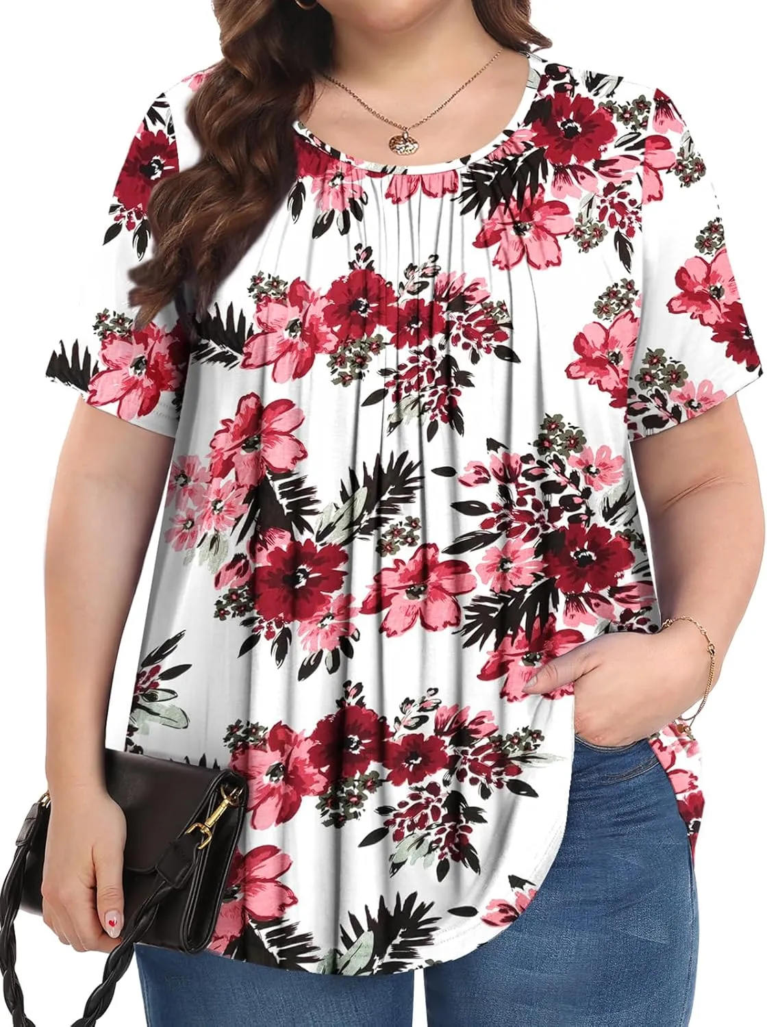 Womens Plus Size Tops Summer Shirts Tunic Short Sleeve Crew Neck Loose Fit Blouse 1X-5X