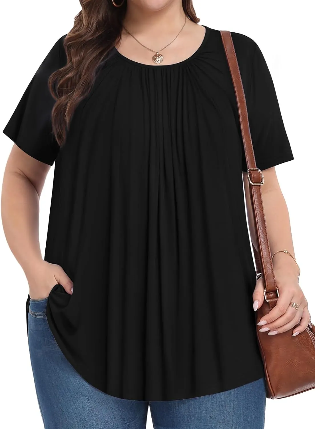 Womens Plus Size Tops Summer Shirts Tunic Short Sleeve Crew Neck Loose Fit Blouse 1X-5X