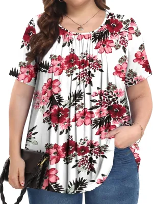 Womens Plus Size Tops Summer Shirts Tunic Short Sleeve Crew Neck Loose Fit Blouse 1X-5X