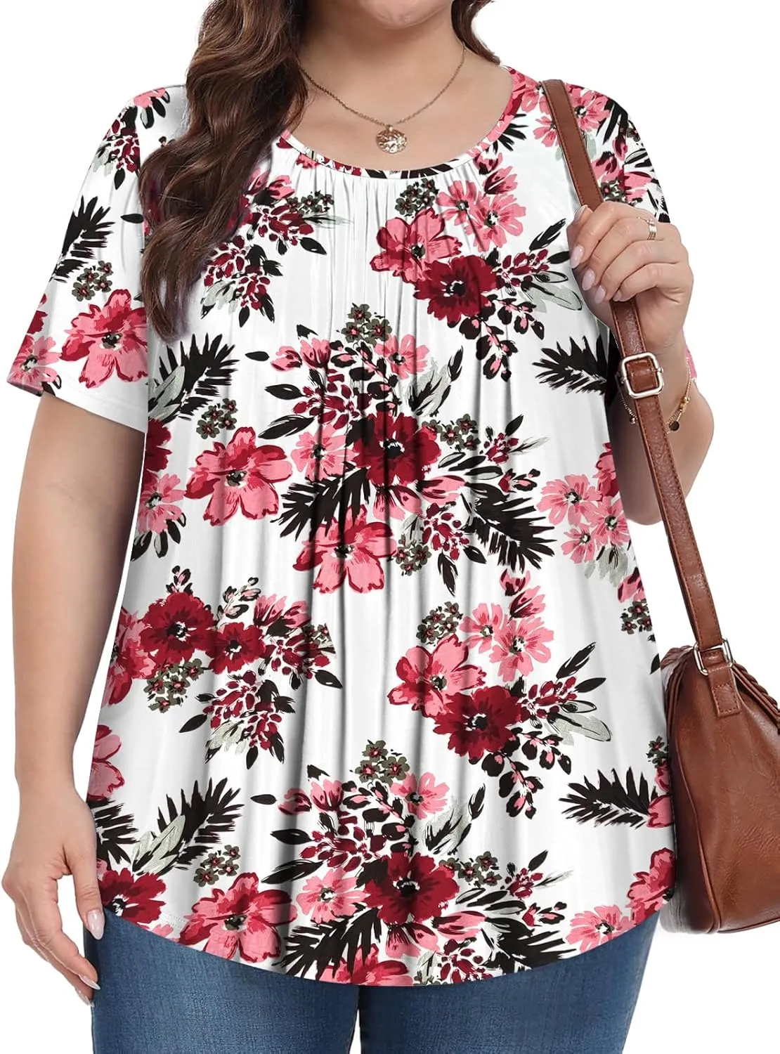 Womens Plus Size Tops Summer Shirts Tunic Short Sleeve Crew Neck Loose Fit Blouse 1X-5X