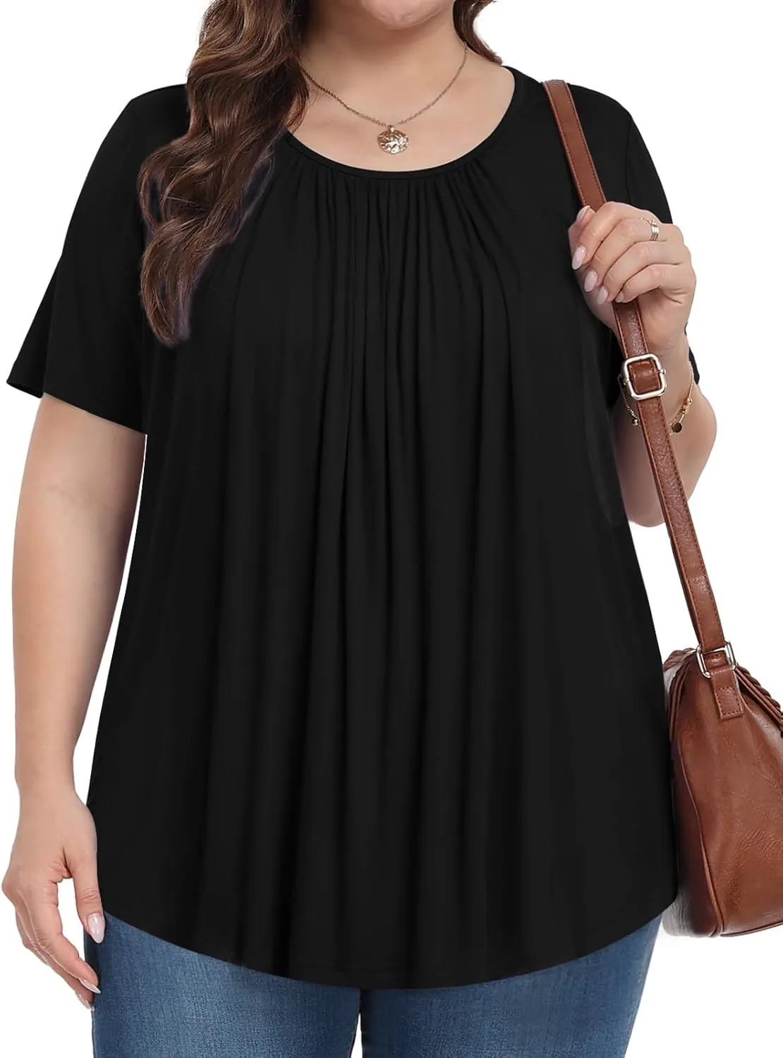 Womens Plus Size Tops Summer Shirts Tunic Short Sleeve Crew Neck Loose Fit Blouse 1X-5X