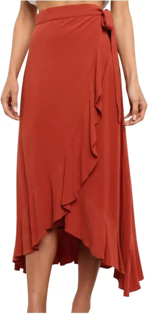 Wrap Skirts for Women Sexy Elegant Ruffle Asymmetrical Hem Maxi Skirts Summer Causal Solid Office Work Party Skirt