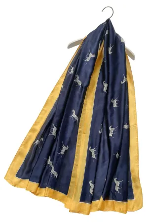 Zebra Print Silk mix Scarf - Navy